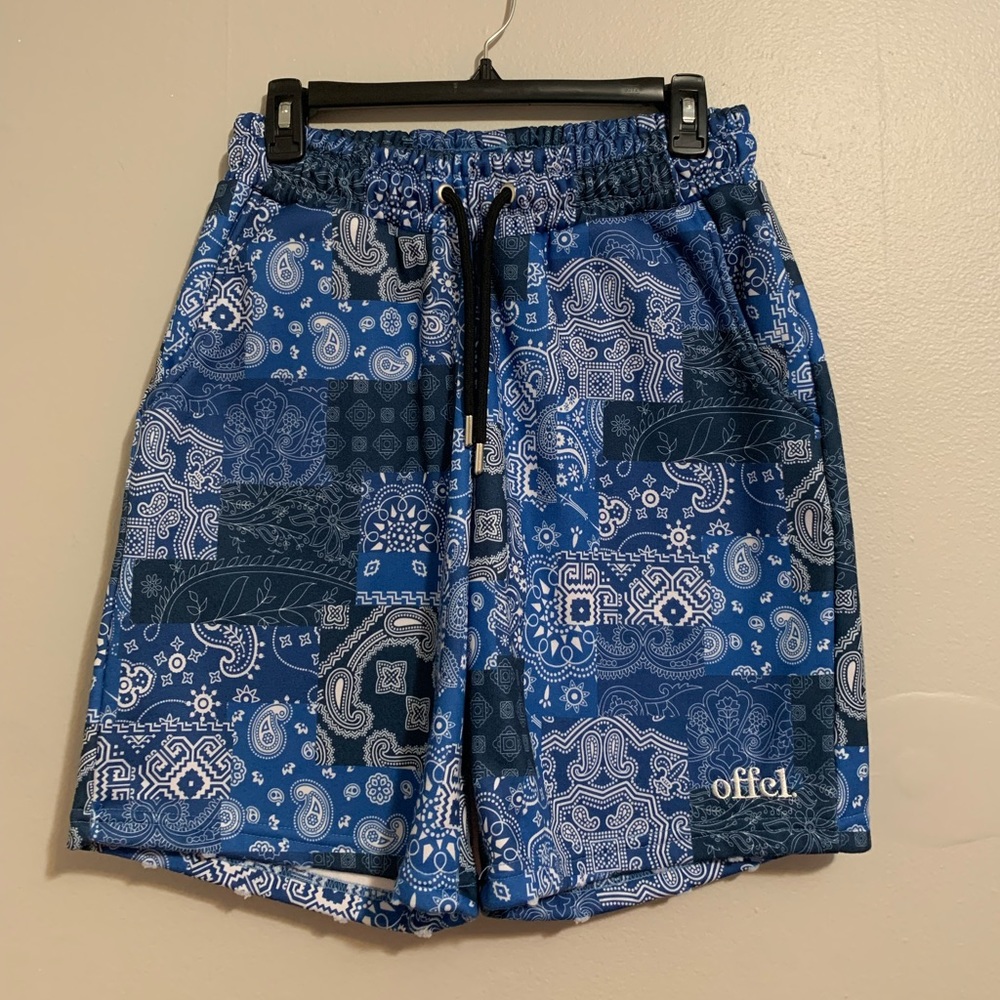 BoohooMan blue bandana shorts